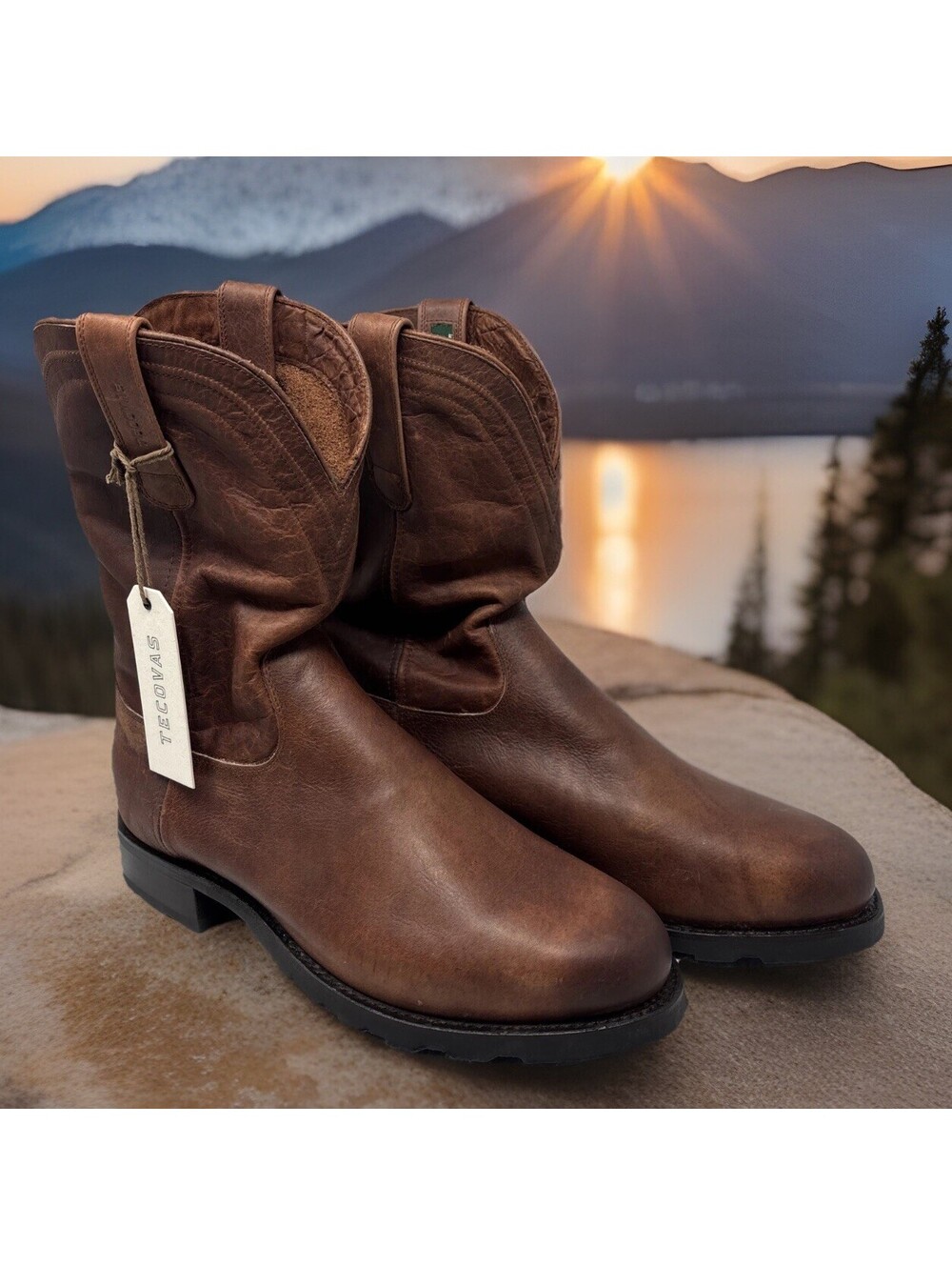 TECOVAS Ranch Wear Roper Boots Stockton Cognac Leather 13EE Western Work Pull-On